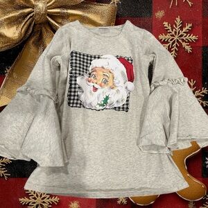 6 6X Heather Gray Santa Kids Shirt with Bell Sleeves